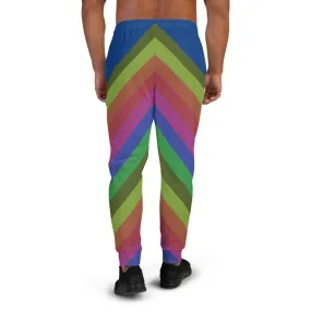 Blue Rainbow Men's Joggers, Faded Rainbow Stripe Print Rave Party Sweapants- Made in EU